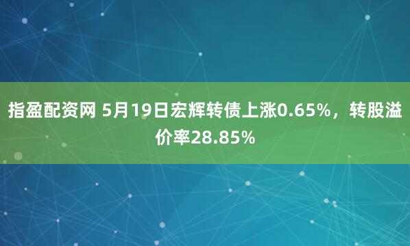 指盈配资网 5月19日宏辉转债上涨0.65%，转股溢价率28.85%